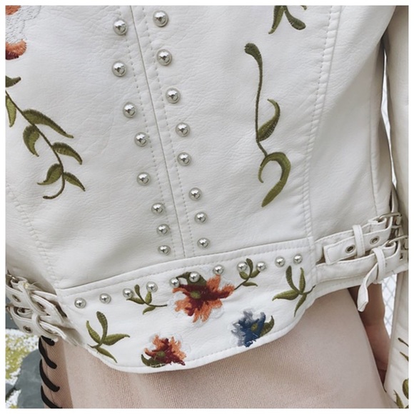 🥀 Embroidery Buttery Soft Vegan Leather Jacket - Picture 4 of 7